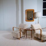 Mid-century modern sculptural wall mirror, oak, crystal glass, Glas & Trä, 1960s