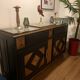 Art deco sideboard in carved oak diamond point, gray marble top