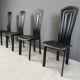 Vintage black leather dining chairs, set of 4, 1980s