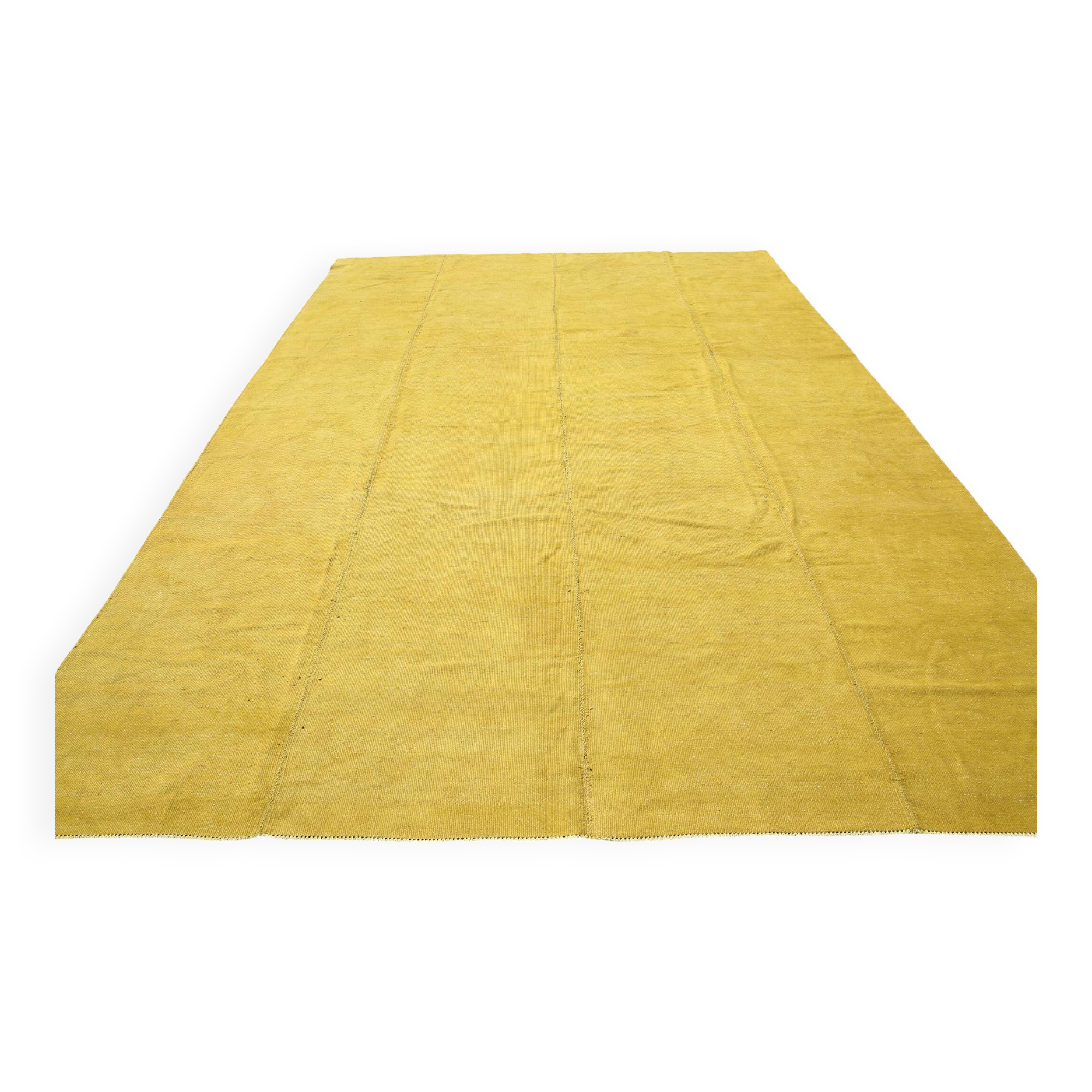 Vintage Mustard Yellow Kilim Rug,Large Turkish Woven Wool Carpet,302x410 Cm