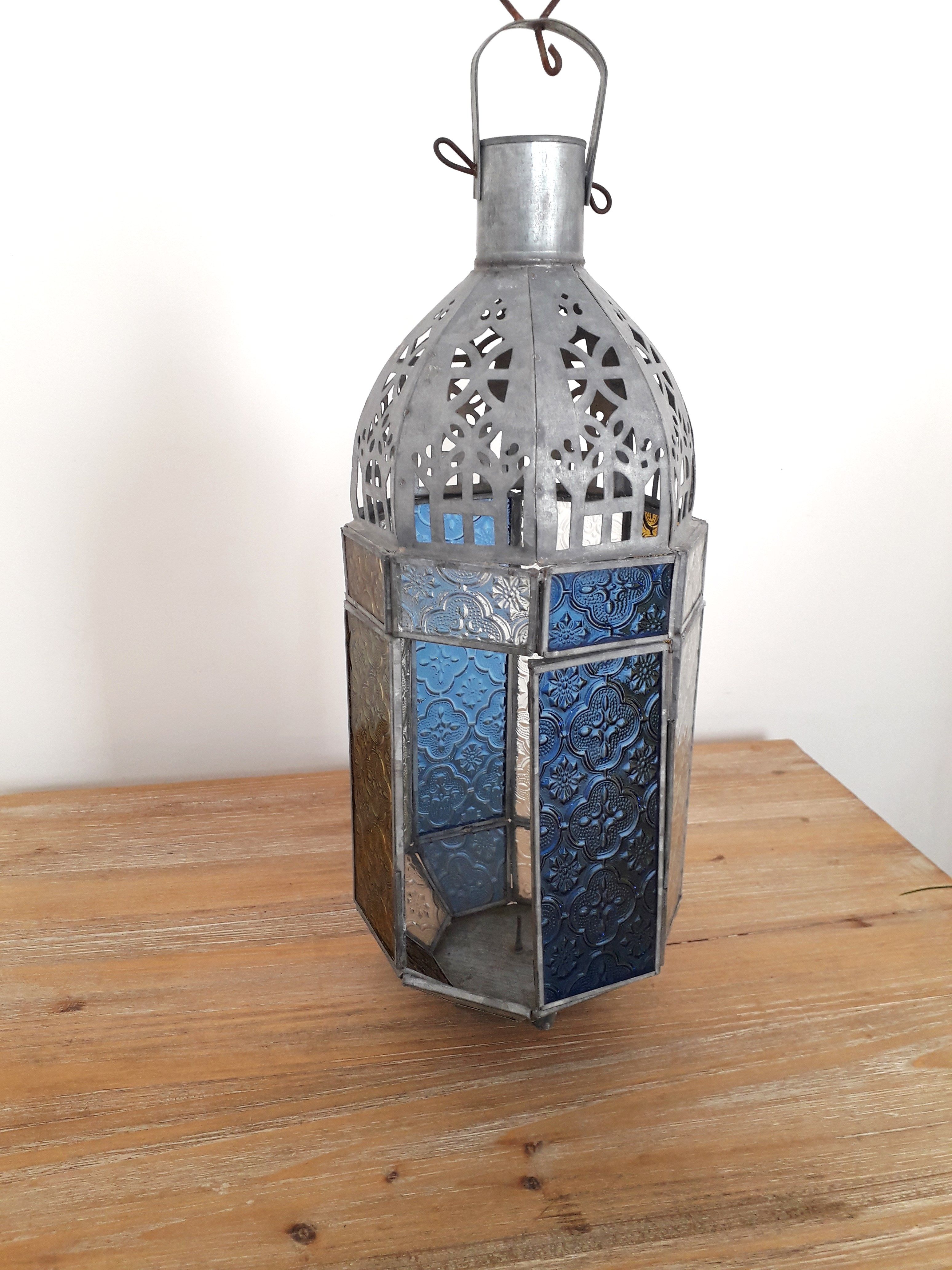 Old oriental lantern in metal and colored glasses - 1960