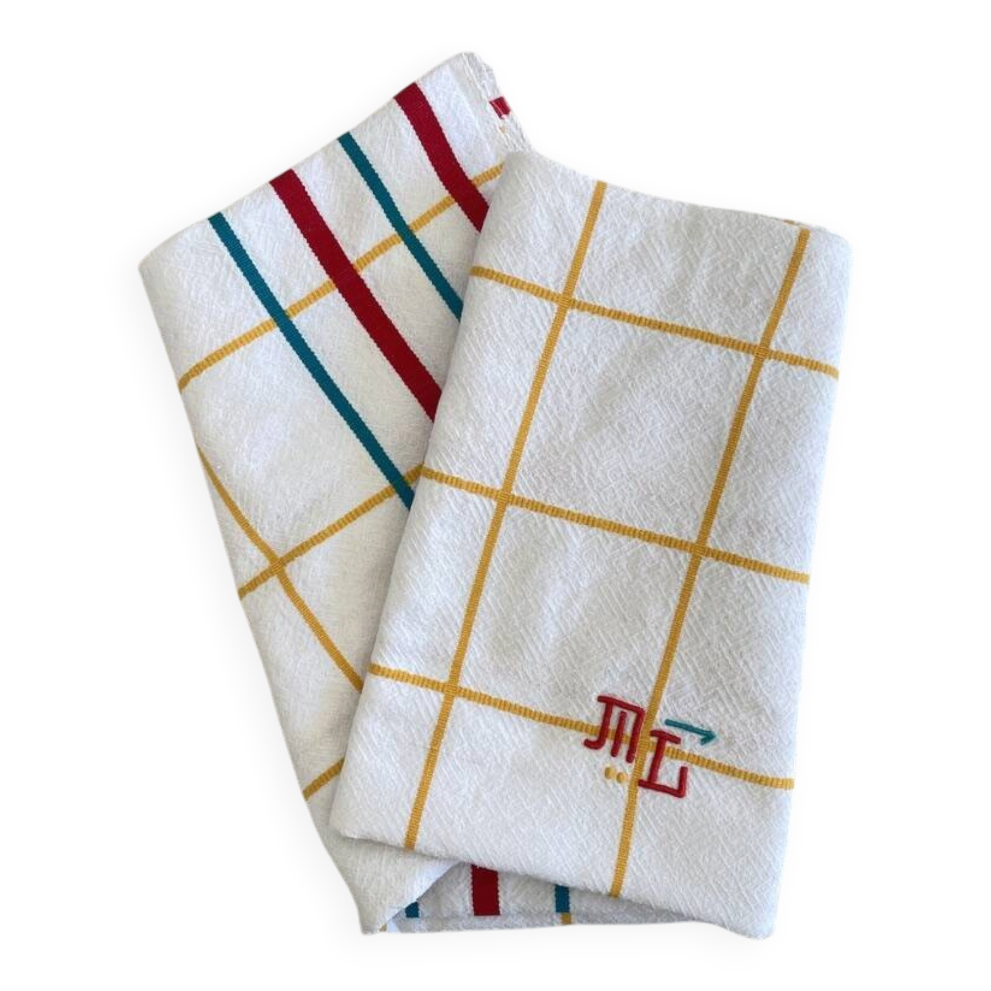 Vintage Jacquard tablecloth in Basque style, monogrammed ML - Mixed fabric - 130x145cm