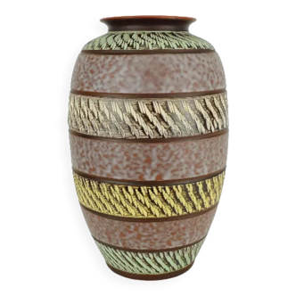 1950's akru keramik mid century vase sgraffito decor drip glaze model 10/35