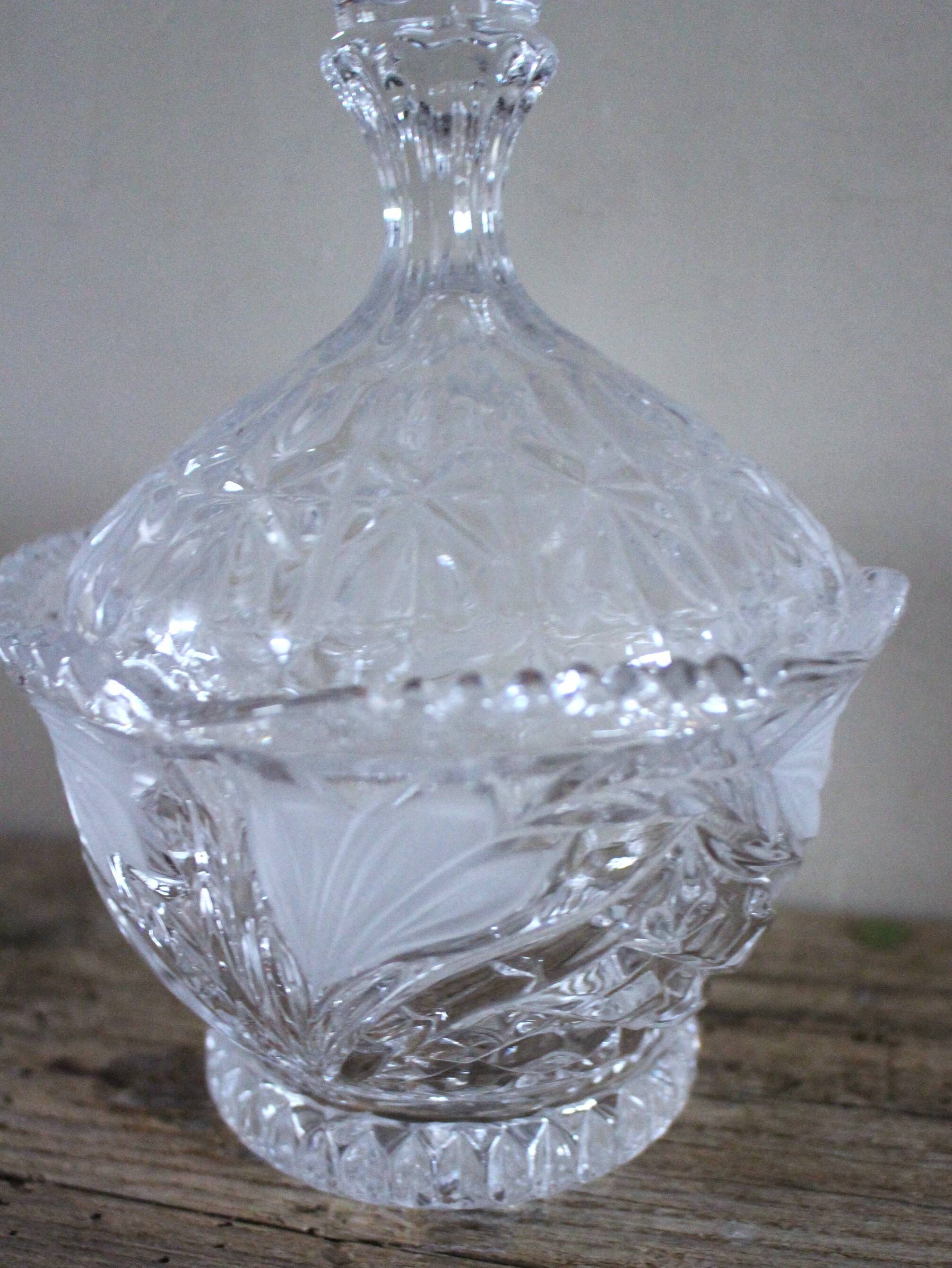 Cut glass vintage leaf design sweet jar