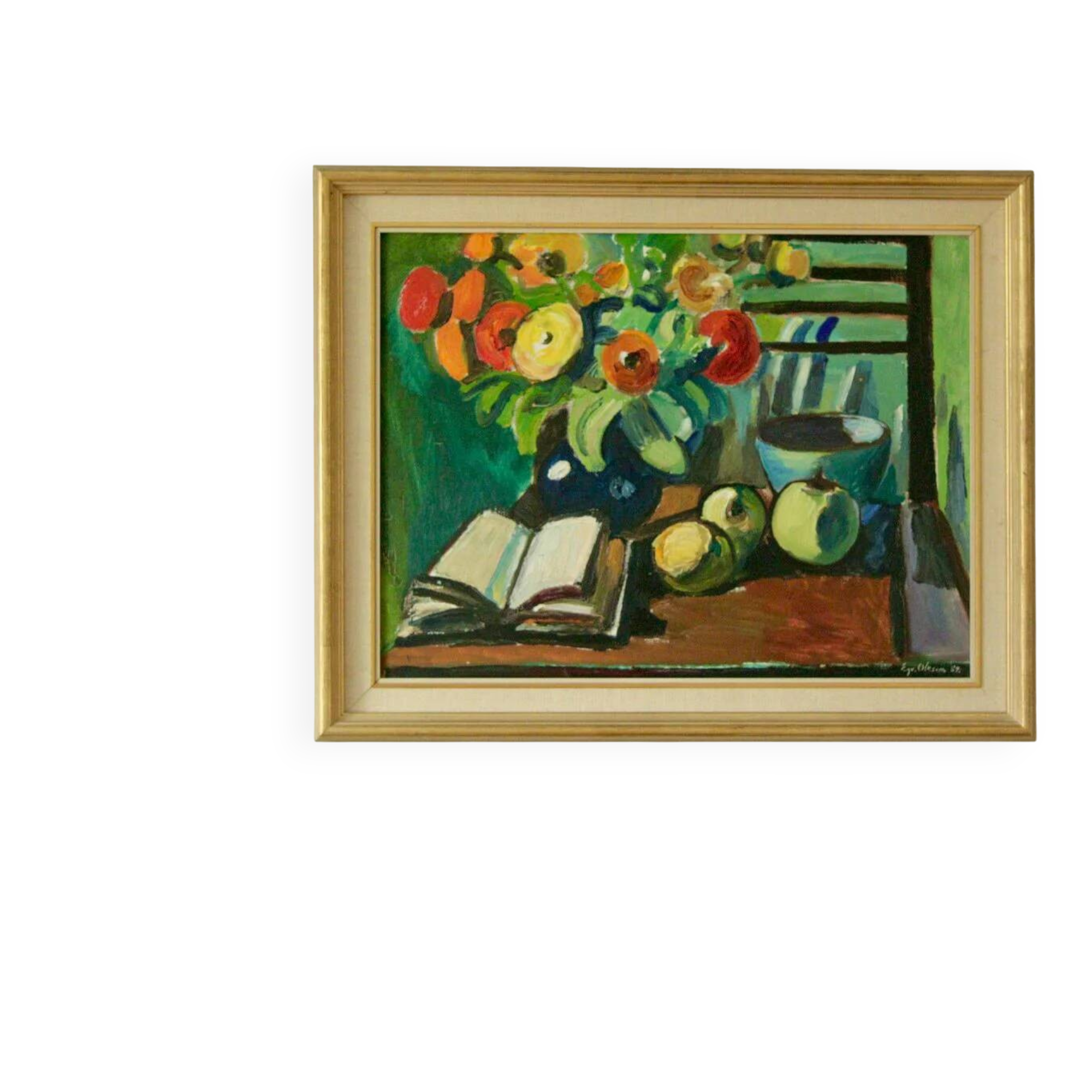 Still life with book by Eyvind Olesen