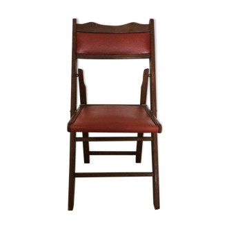 Folding chair wood and Skaï orange / vintage brown