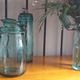 Old jar La Lorraine and The ideal in thick glass light green and dark green