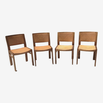Lot de 4 chaises cannées Baumann vintage