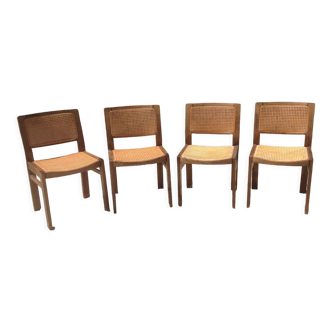 Set of 4 vintage Baumann tanned chairs