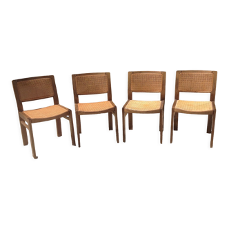 Lot de 4 chaises cannées Baumann vintage