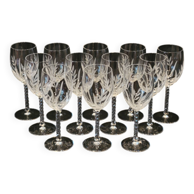 12 Verres A Vin Blanc En Cristal D'Arques Modèle Fleury Taillé Flamépis
