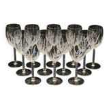 12 White Wine Glasses in Arques Crystal, Fleury Cut Flamépis Pattern