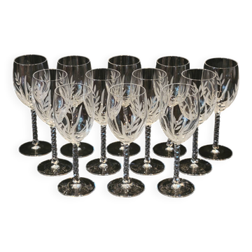 12 Verres A Vin Blanc En Cristal D'Arques Modèle Fleury Taillé Flamépis