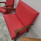 Vintage 1950s children's sofa and two armchairs with compass feet