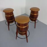 Mid-Century Teak & Copper Bar Stools, 1960s, Set of 3