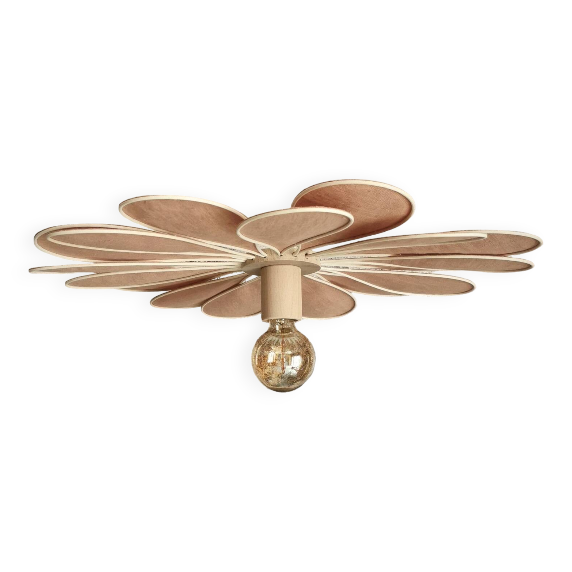 18-petal flower suspension in rattan and nude linen