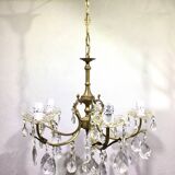 Lustre 5 lumières en laiton et pampilles