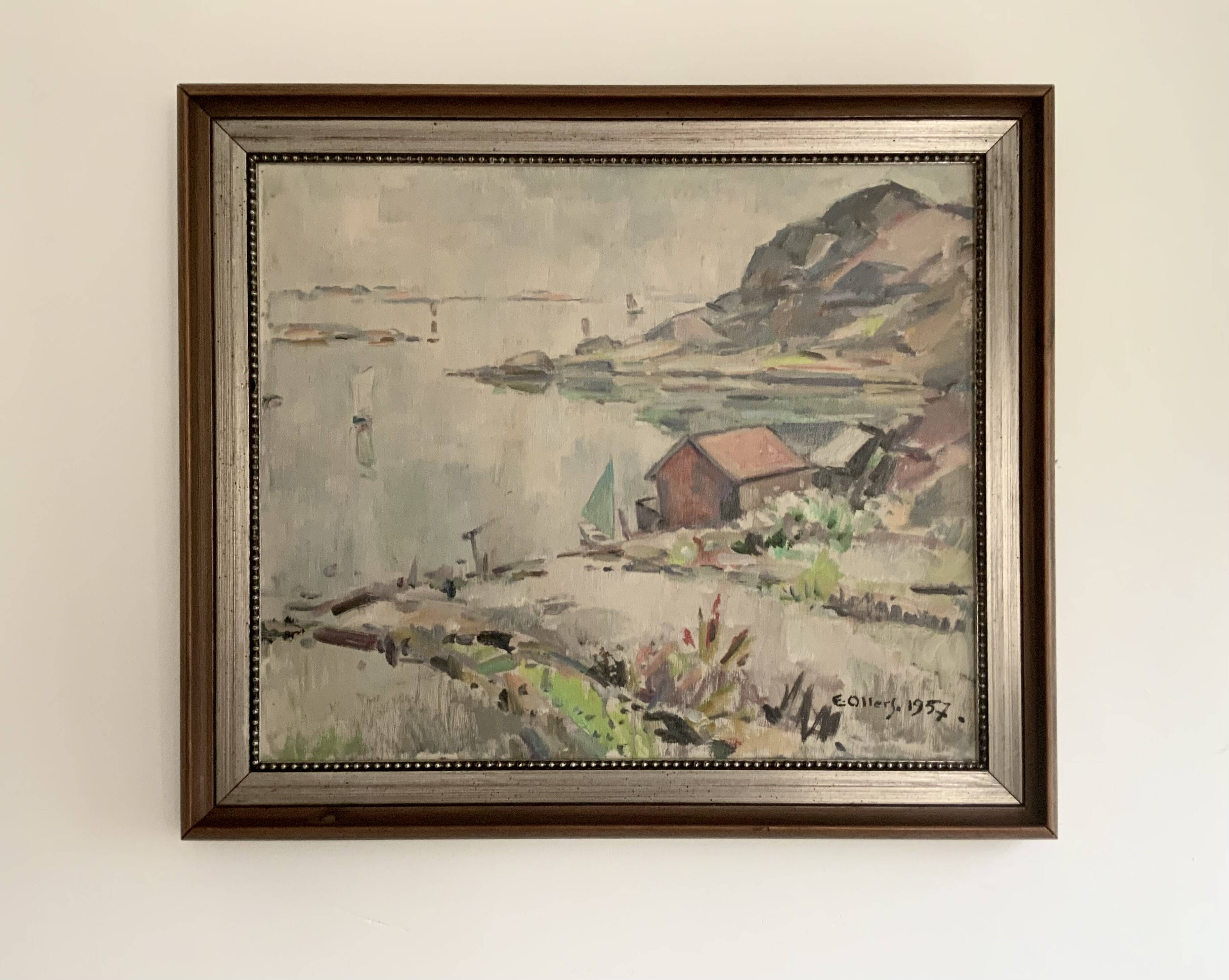 Vintage Impressionist Sea Scape Oil on Canvas Signed E.Ollers (1888-1959) Framed