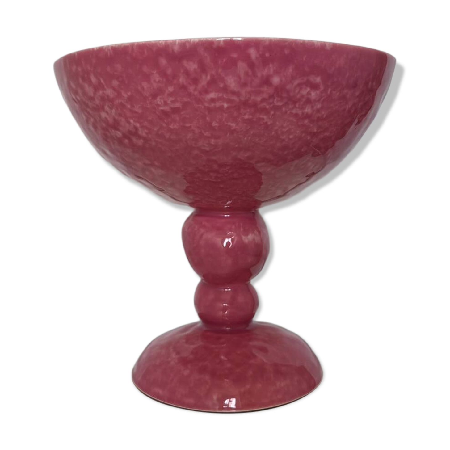Grande coupe sur pied faïence Digoin rose