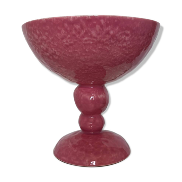 Large pink Digoin earthenware footed bowl