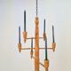 Brutalist Twisted Spool Candle Chandelier in Wood, 1960s