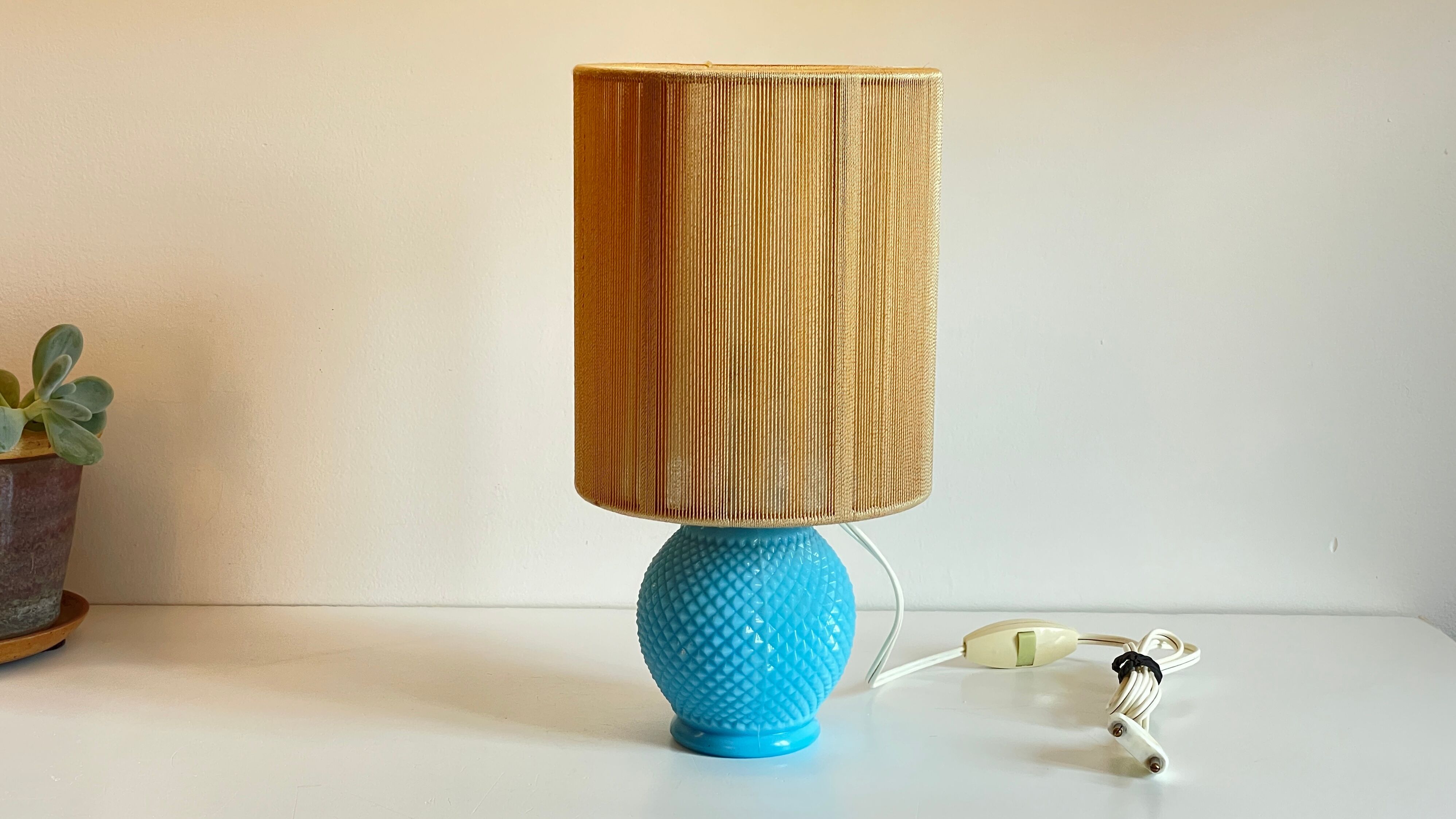 Vintage lamp in opaline blue and golden sons