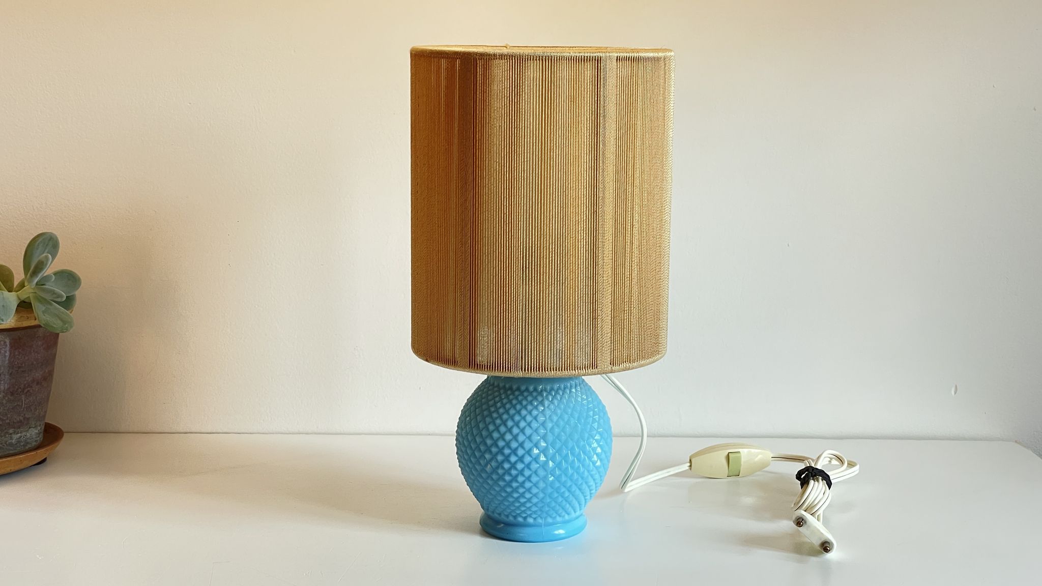 Vintage lamp in opaline blue and golden sons