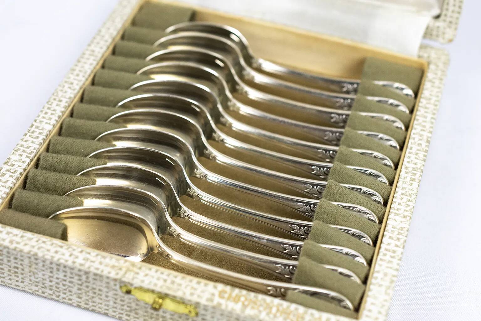 Christofle — 12 “Marly” silver-plated teaspoons, in their case