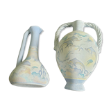 Set of 2 crest pottery vases stamped with dolphin motif