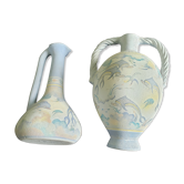 Lot de 2 vases poterie de crête estampillés motif dauphins