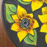 Mid-century German studio pottery wall plate with Ruscha sunflower motif, 1960s.