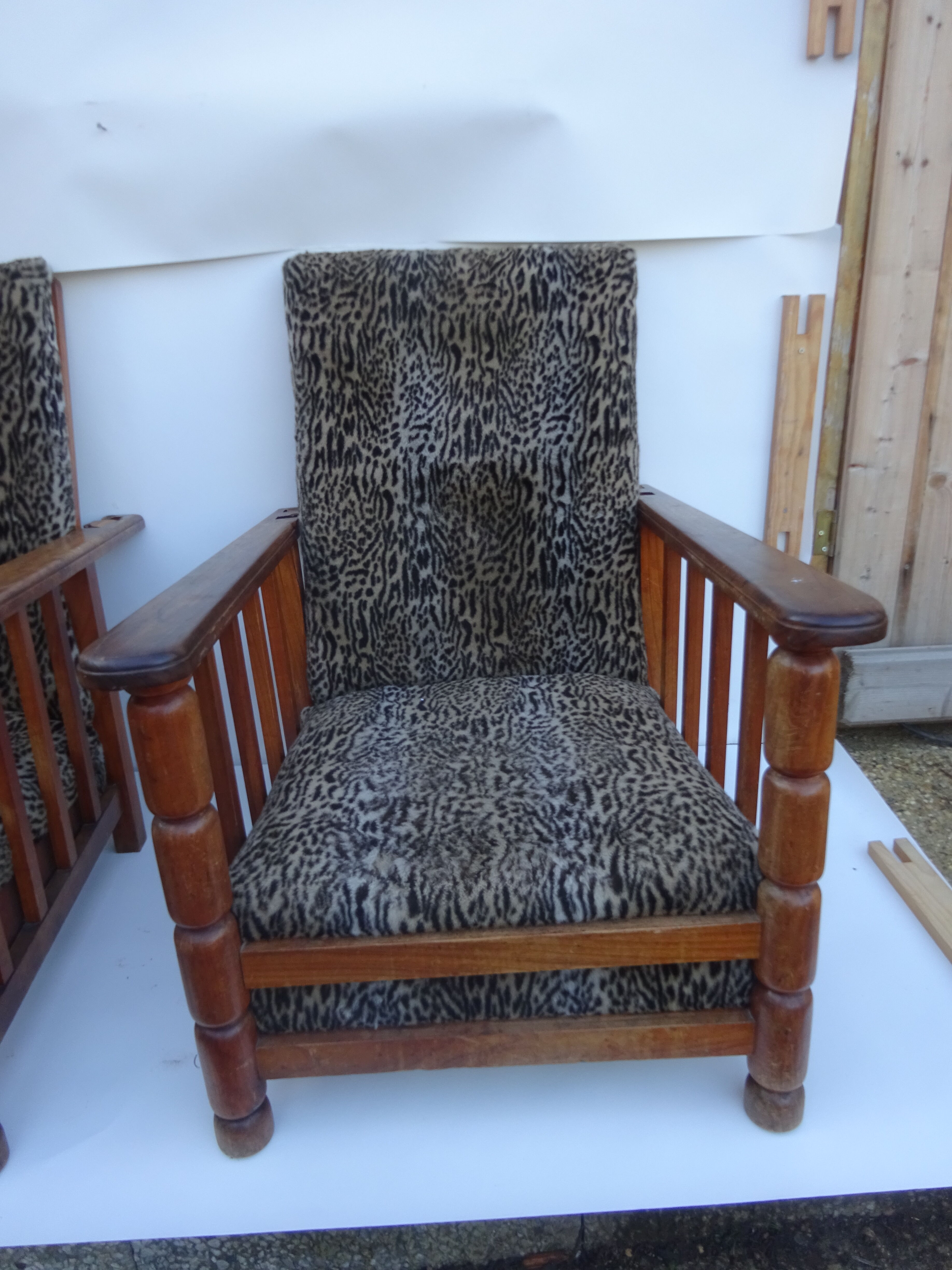 Vintage leopard club style armchairs pair