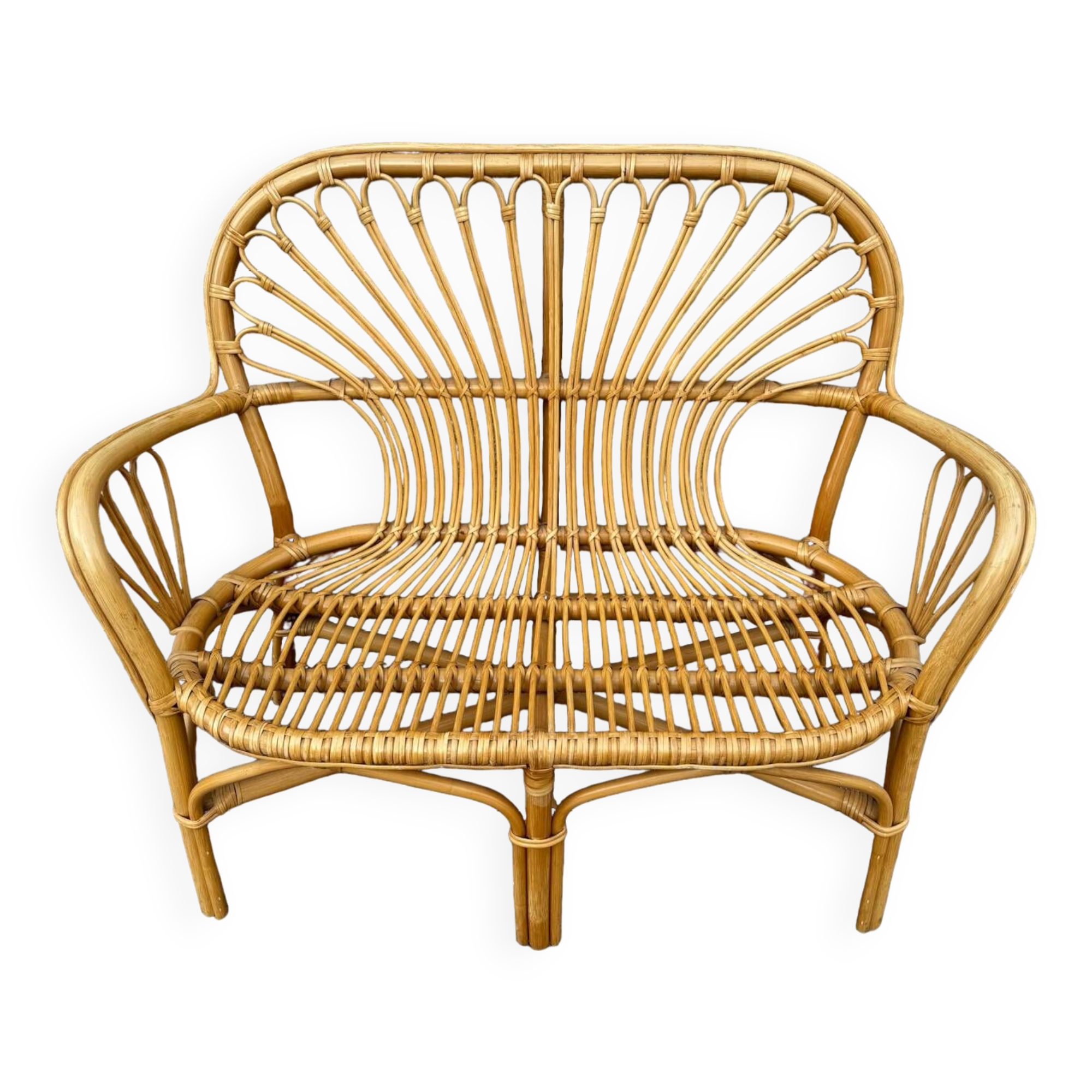 Canapé 2 places en Rotin année 70