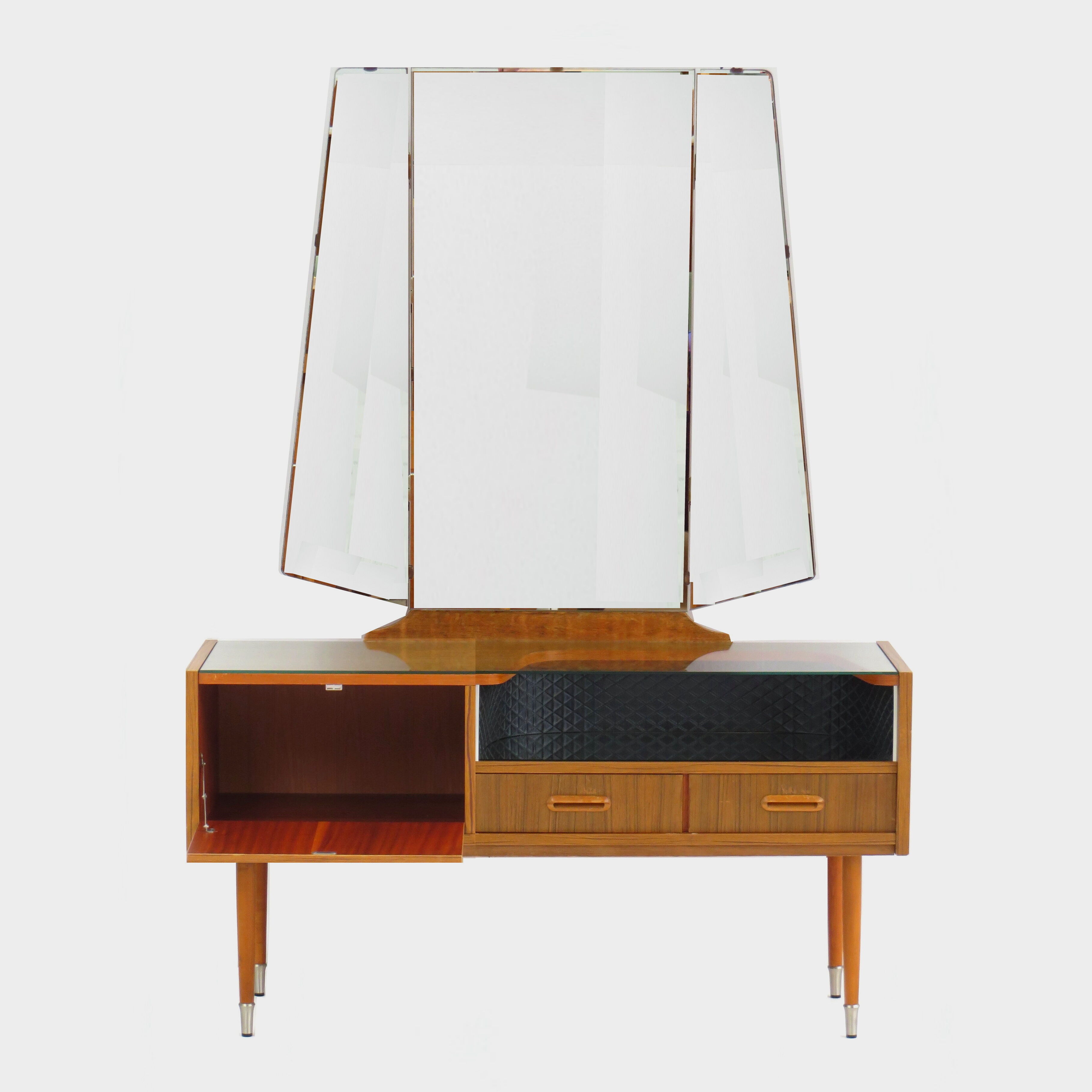 Vintage mid century dressing table with folding mirror, 1950s-1960s
