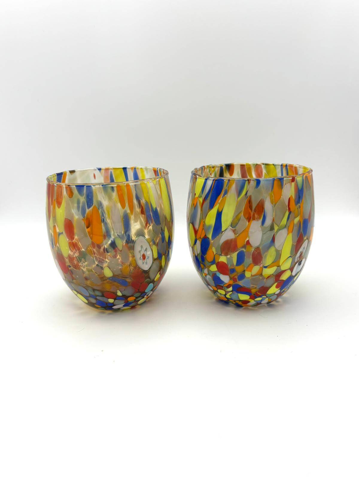 Set of 6 blown glass glasses from Venice with Effetre Murano murrine.