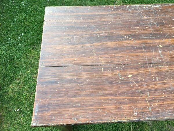 Table de ferme ancienne en chêne peinte faux bois peinture ancienne.