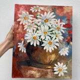 Oil on canvas bouquet of flower old painting