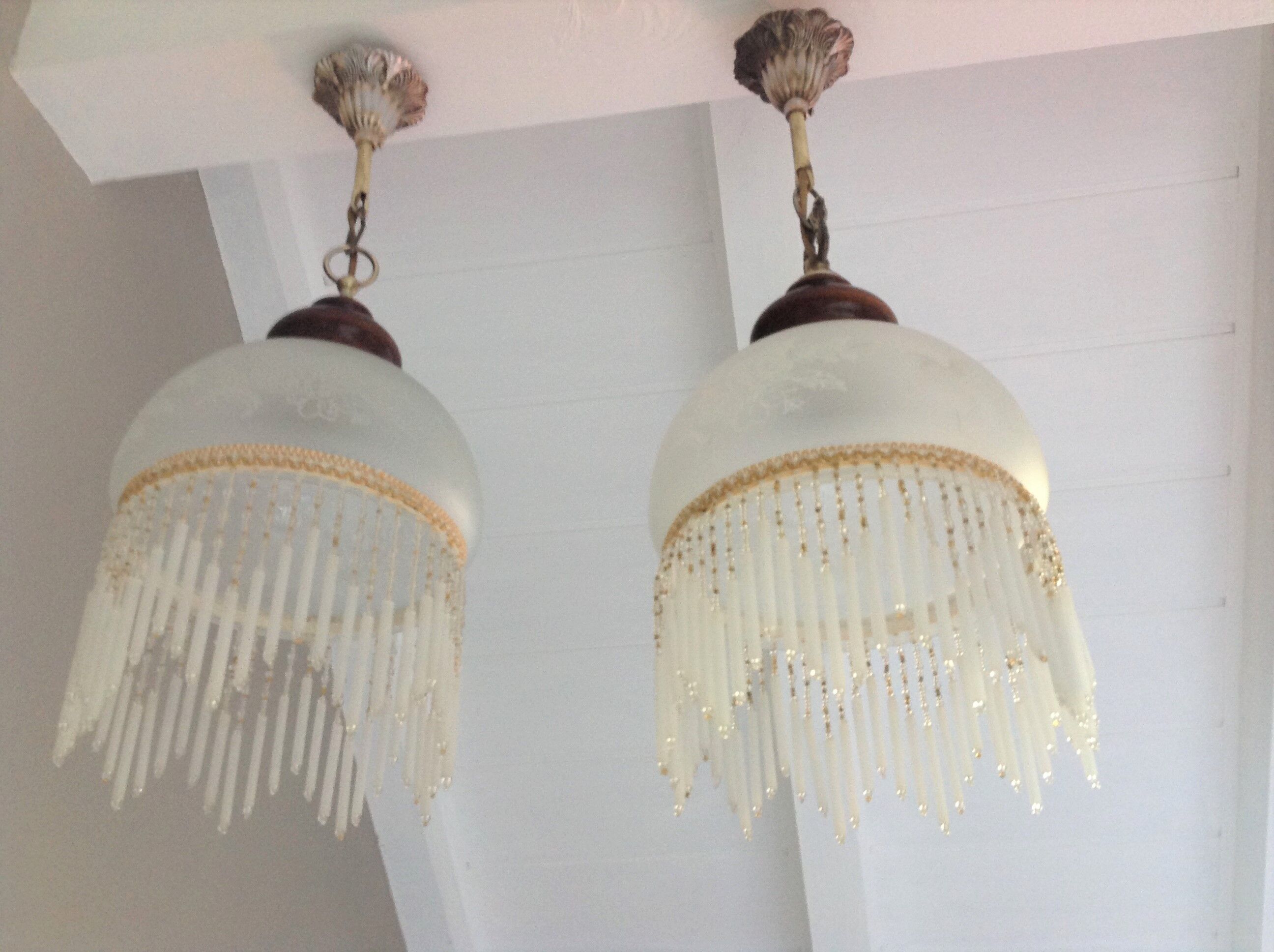 Pair of art deco style frosted glass globes