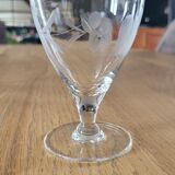 6 small vintage engraved glass stemware