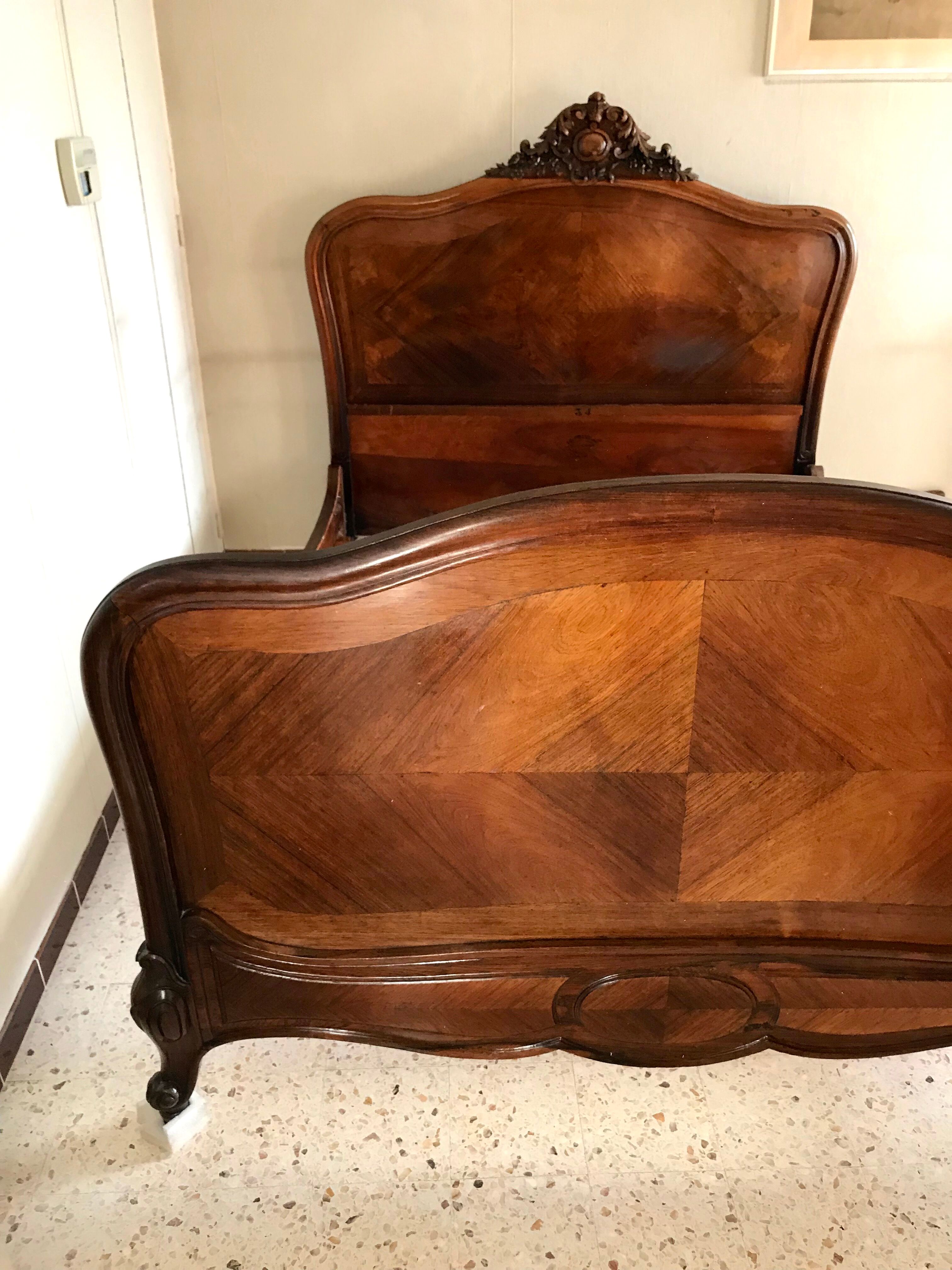 Old wooden bed nineteenth century rocaille style sign camus clermont ferrand