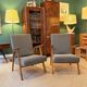 Pair of vintage oak armchairs, original fabric and seat.