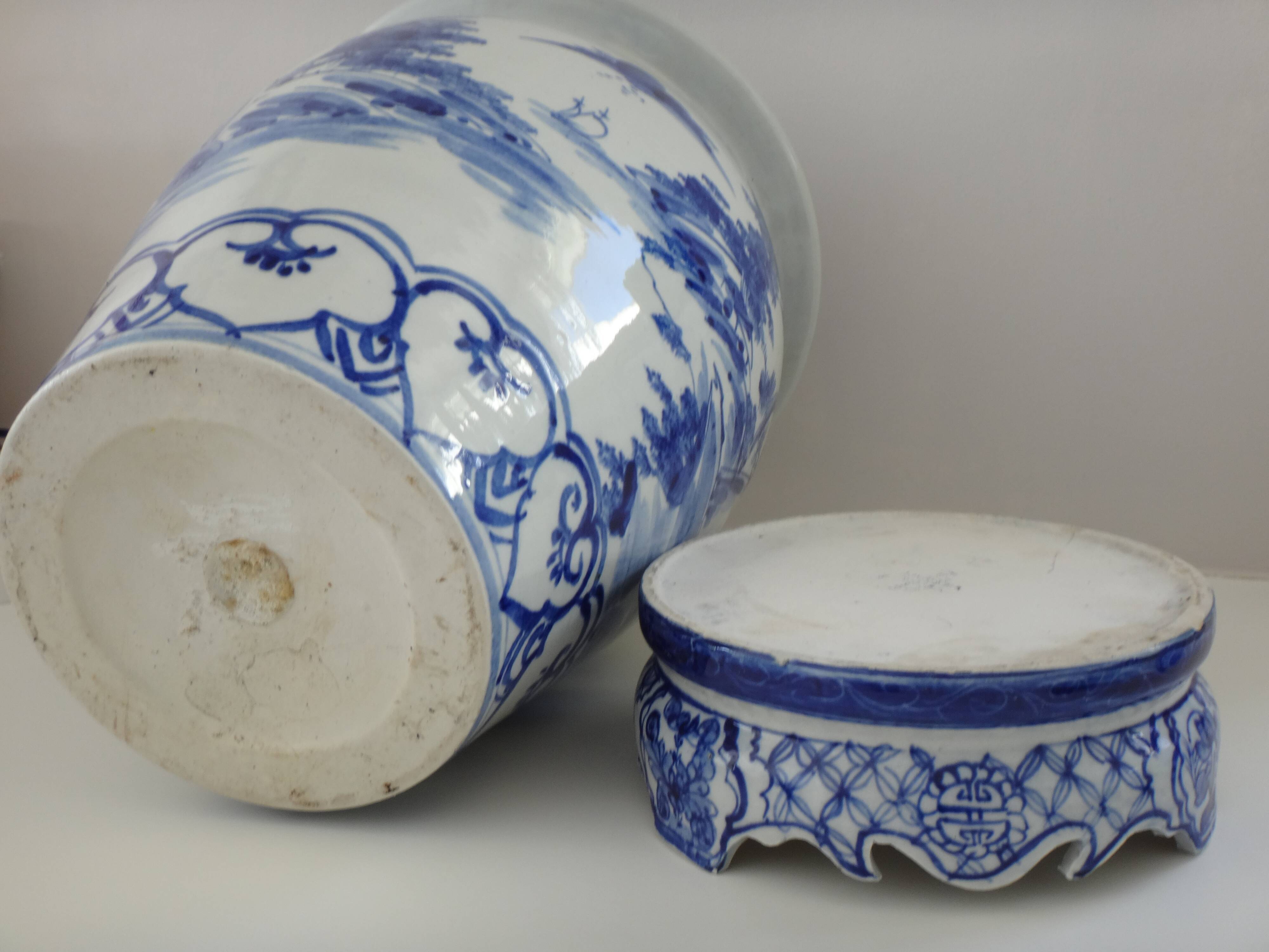Large blue white pot cover 40cm Large Vietnam ceramic blue white around 1900