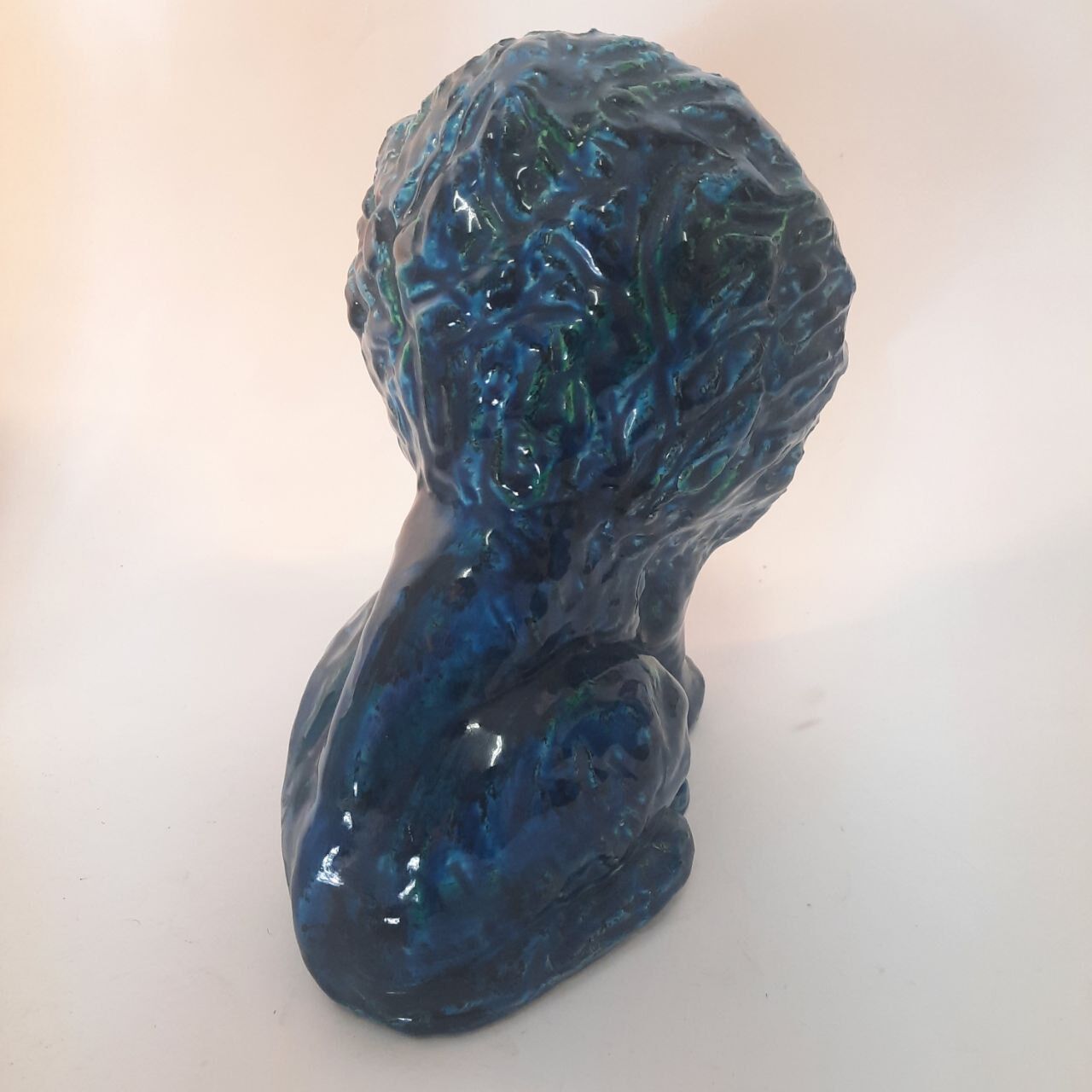 Lion statue, vintage, design Aldo Londi for Bitossi, Rimini blue series.