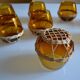 Set of 8 amber glasses & vintage rattan 1970