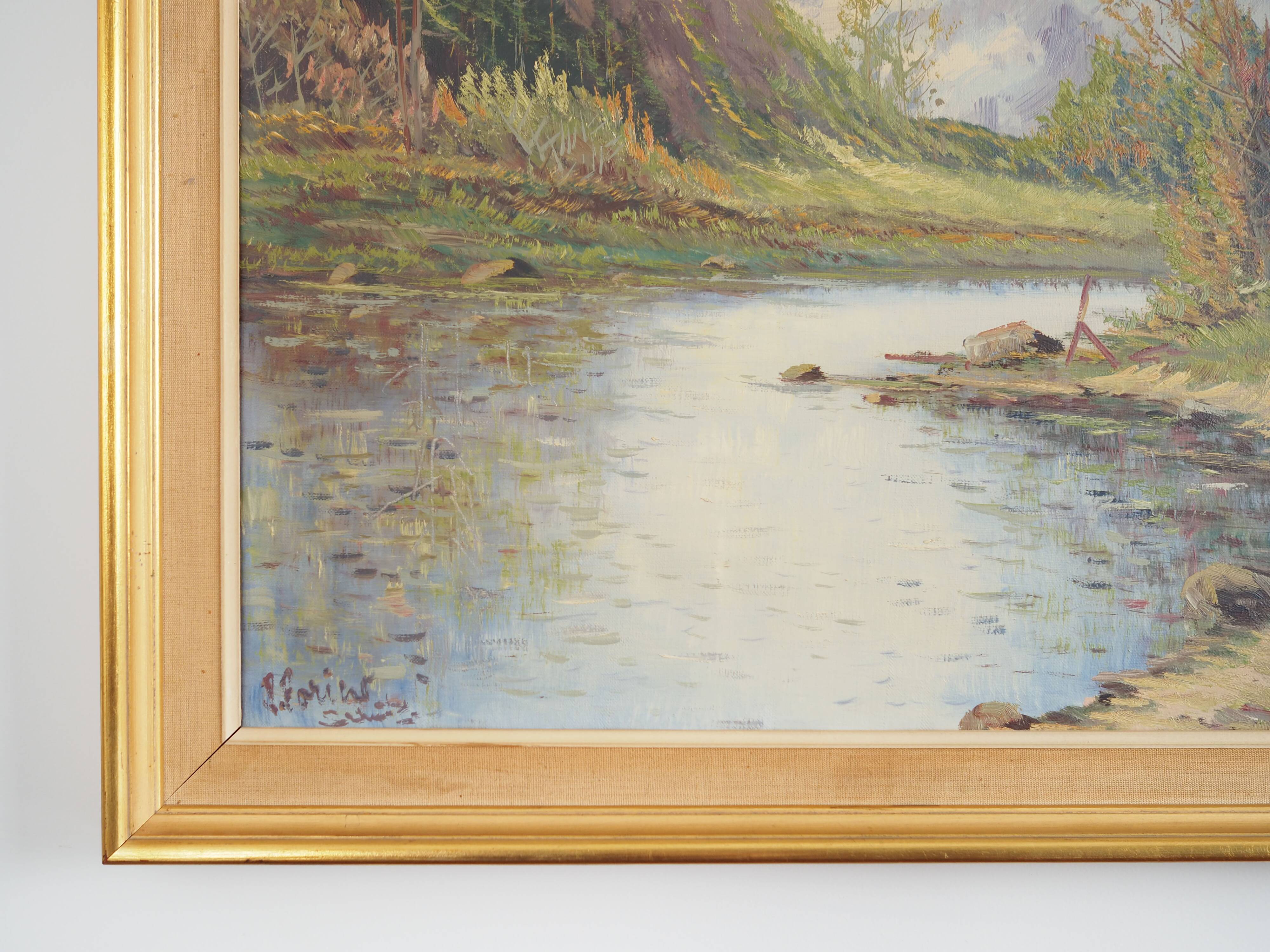 Painting „The Chalet at the Mountain Stream”, Scandinavian design, 1970s