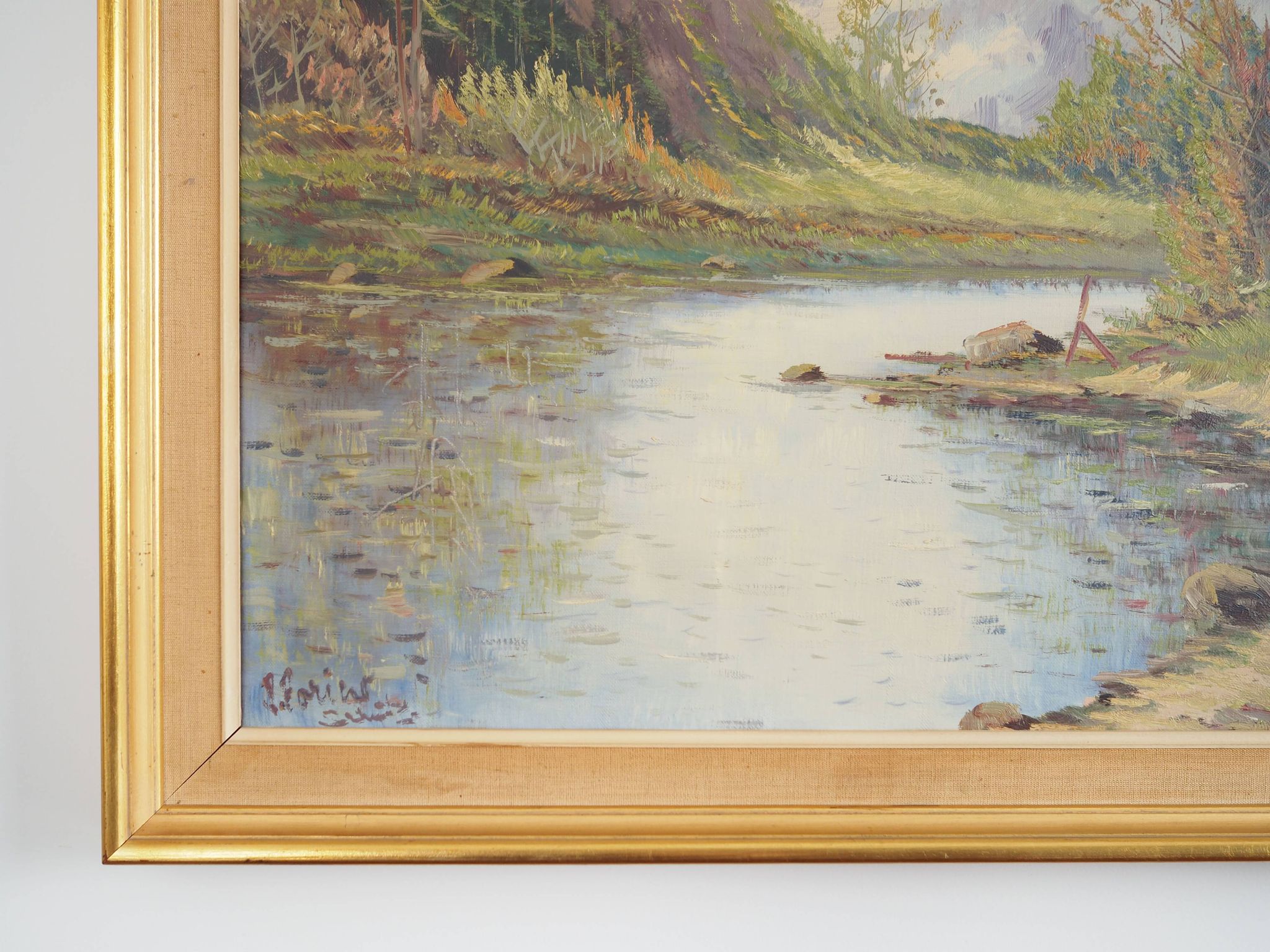 Painting „The Chalet at the Mountain Stream”, Scandinavian design, 1970s