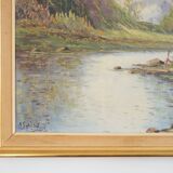 Tableau « Le chalet au ruisseau de montagne », design scandinave, années 1970