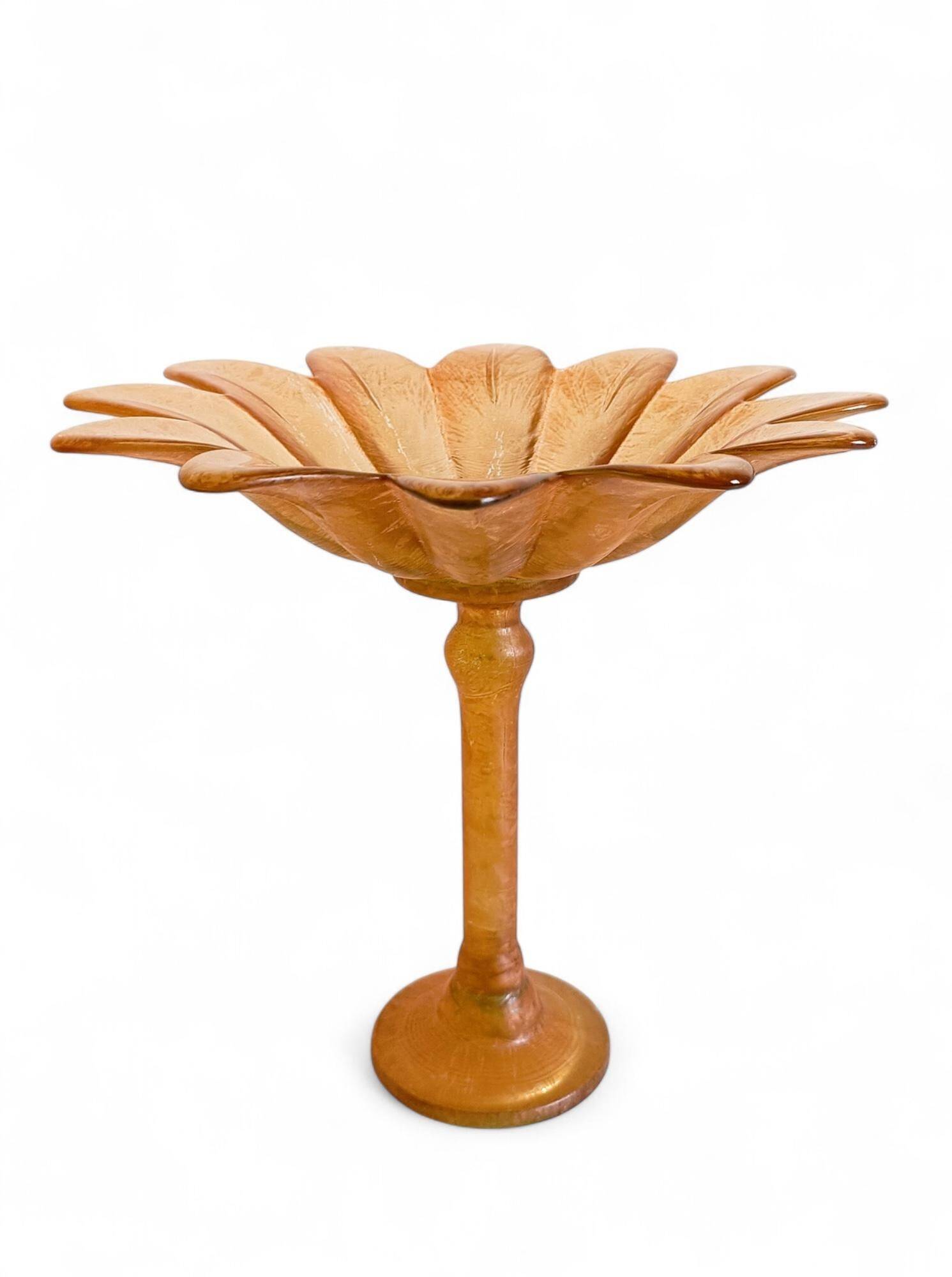 Art Nouveau Glass Compote Vase, Palm Tree Design, French, Early 20th-C