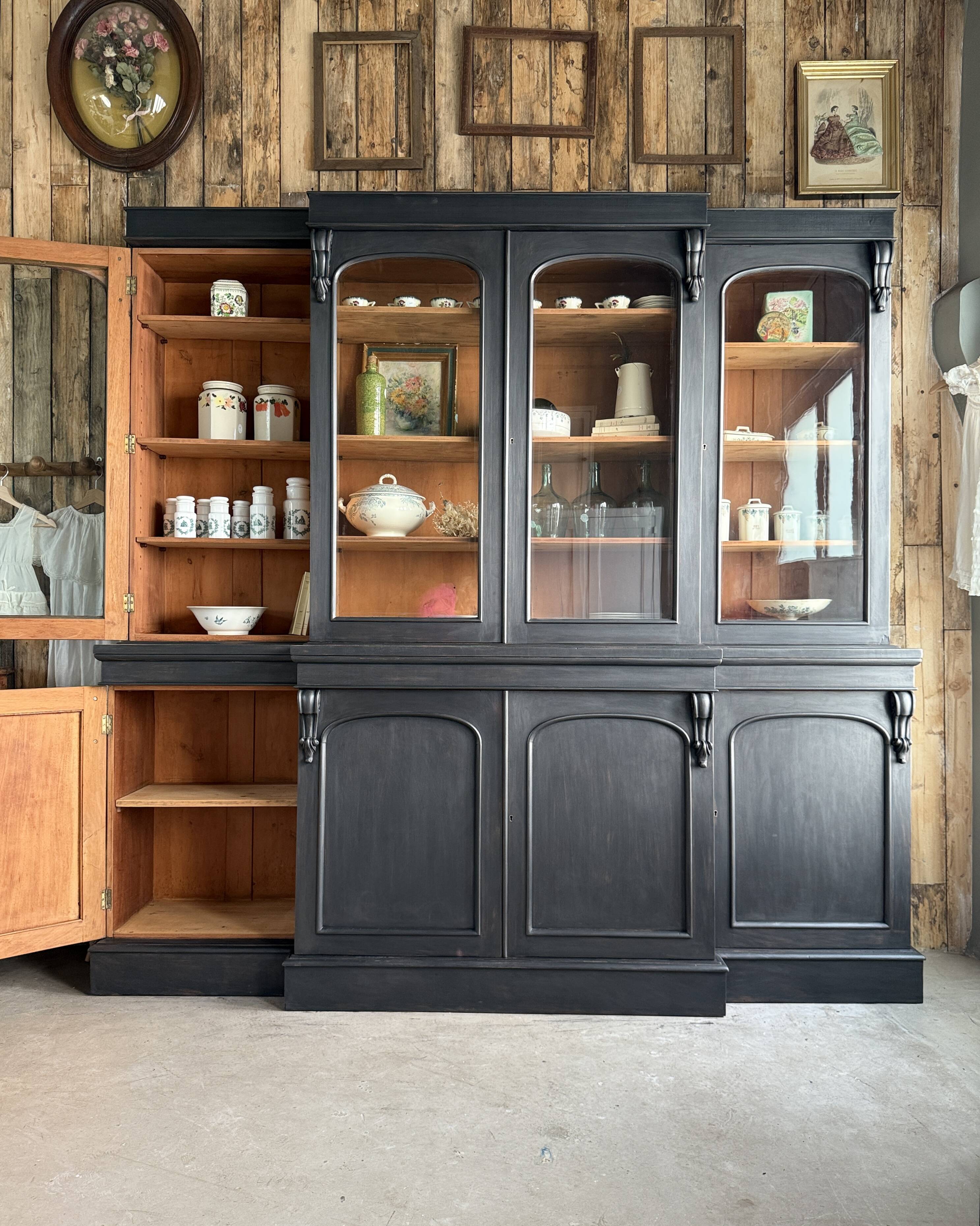 Large black patinated glass bookcase (renovated)