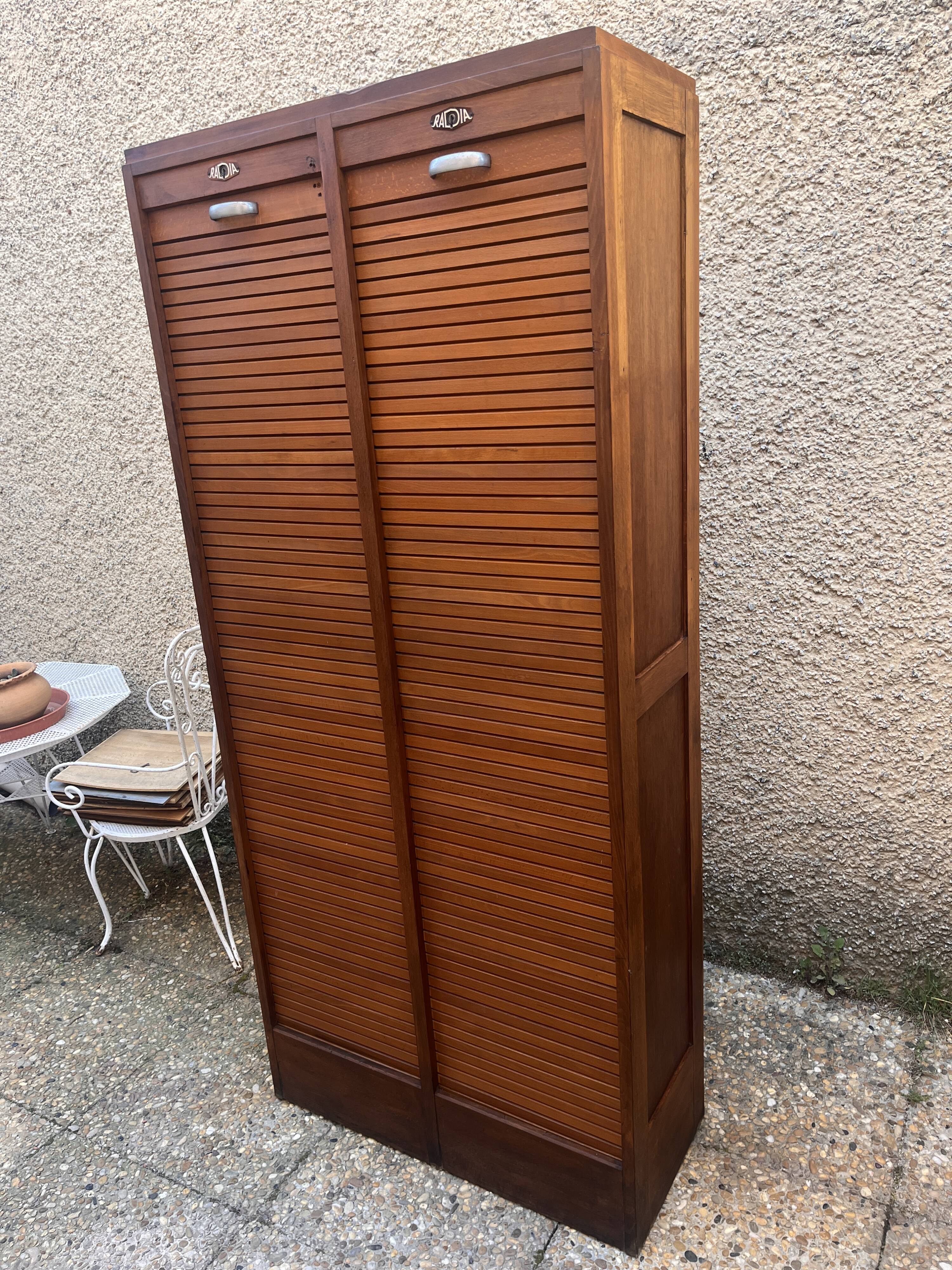 Classeur double à rideaux en bois Radia, années 50-60